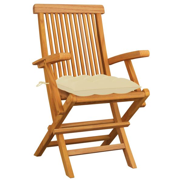 vidaXL Garden Chair Set of 6 Cream White, Teak Solid Teak Standard