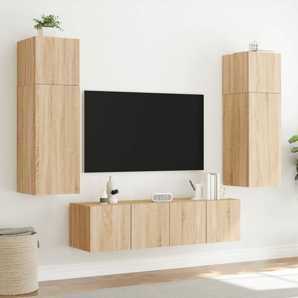 vidaXL TV Wall Unit Sonoma Oak Engineered Wood Medium TV Wall Unit