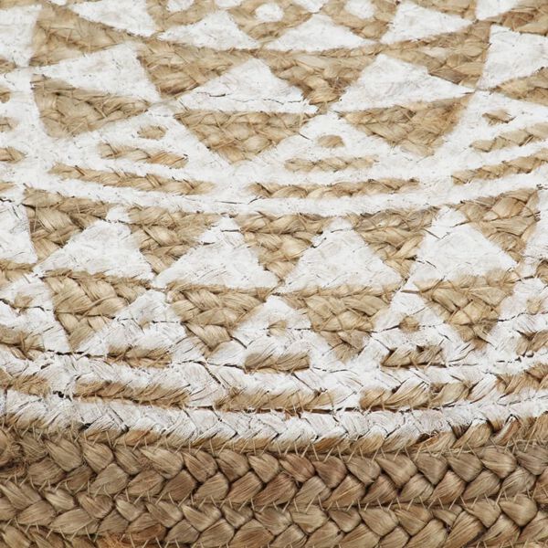 vidaXL Pouffe White printed pattern Jute with EPS foam balls filling