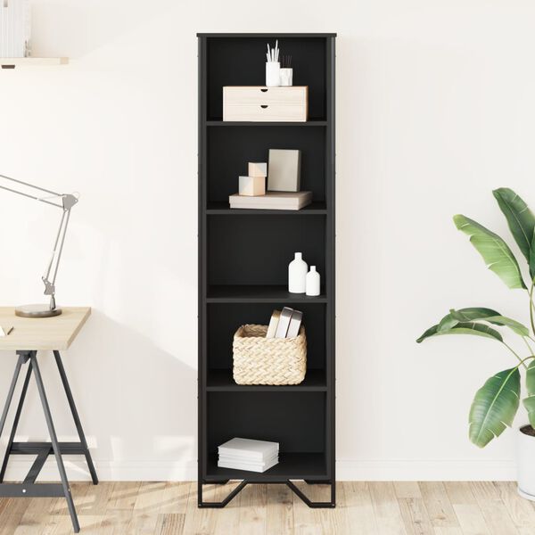 vidaXL Bookcase Black Engineered wood and metal Bookcase Rectangular
