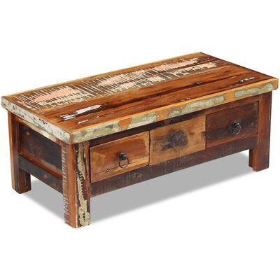 vidaXL Coffee Table Drawers Solid Reclaimed Wood 35.4"x17.7"x13.8"