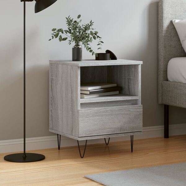 vidaXL Bedside Cabinet Grey sonoma Engineered wood, Metal Standard