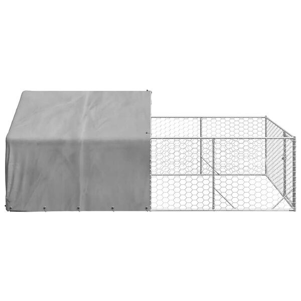 vidaXL Outdoor Dog Kennel Galvanized Steel Galvanized Steel, PE fabric