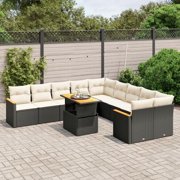 vidaXL Garden Sofa Set Black and Cream White