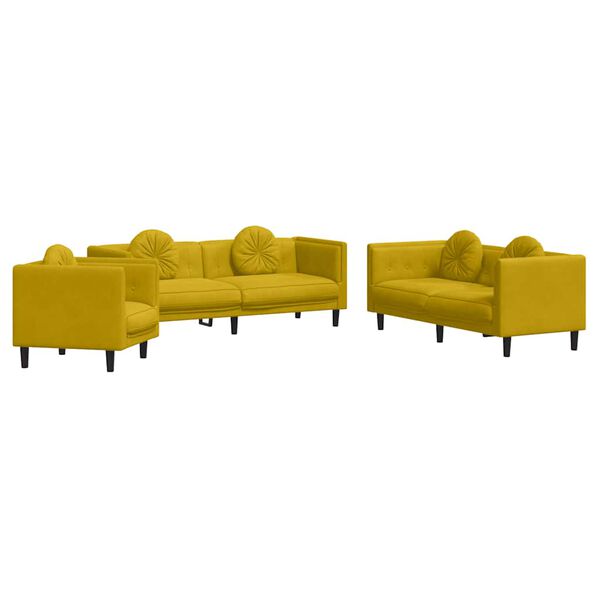 vidaXL Sofa Set Yellow Velvet (100% polyester), plywood, solid wood