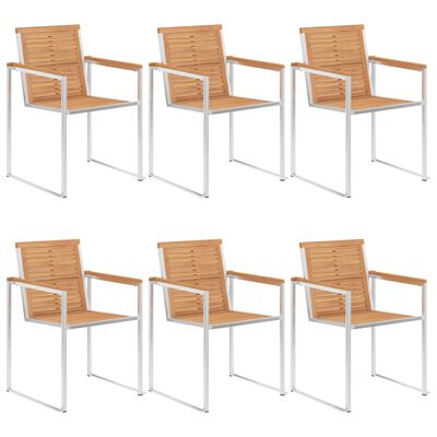 Six wooden chairs with white metal frames shown in two rows