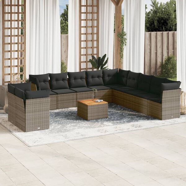 vidaXL Garden Sofa Set Grey PE Rattan Large Modular Garden Sofa Set