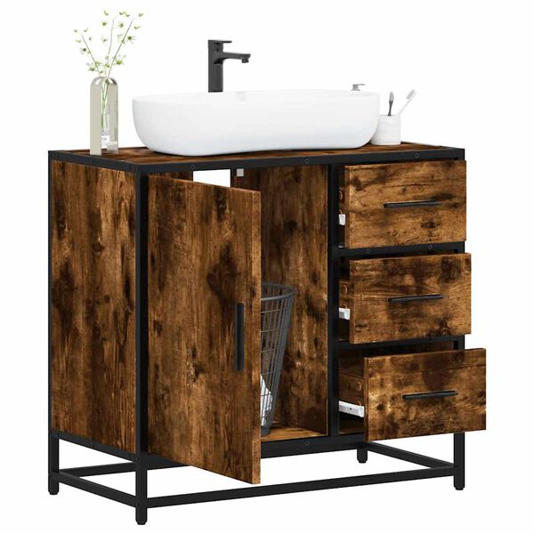 vidaXL Bathroom Sink Cabinet Smoked Oak Engineered Wood, Metal Medium