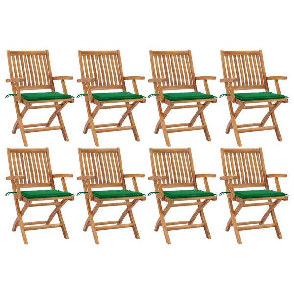 vidaXL Folding Patio Chairs with Cushions 8 pcs Solid Teak Wood