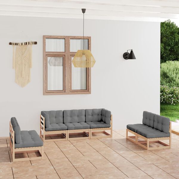 vidaXL Garden Lounge Set Natural wood, Grey Solid pinewood, 100% polyester