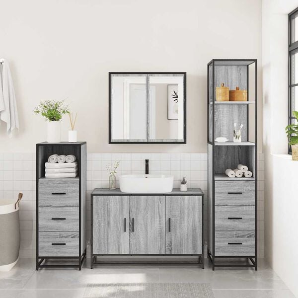 vidaXL Bathroom Furniture Set Grey sonoma Engineered wood, metal Standard