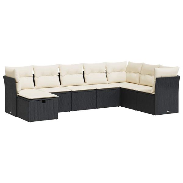 vidaXL Garden Sofa Set Black, Cream White PE Rattan, Powder-Coated Steel