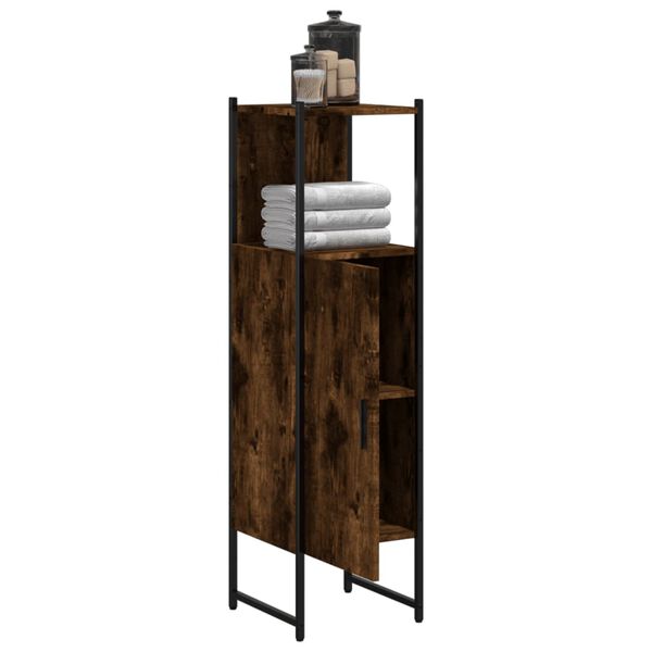 vidaXL Bathroom Cabinet Smoked Oak Engineered Wood, Powder-Coated Steel