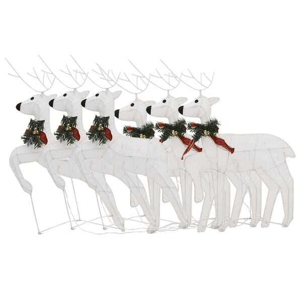 vidaXL Christmas Reindeer Set of 6 White Mesh, Metal Medium