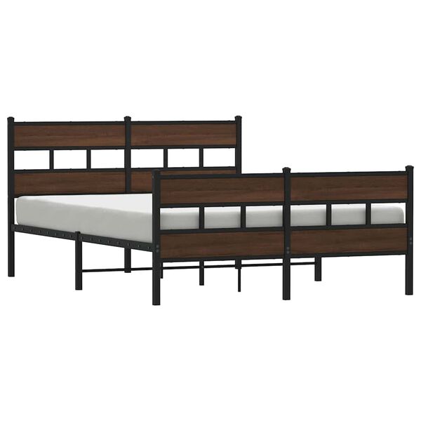 vidaXL Bed Frame Brown Oak Steel Double Bed Frame Rectangular Modern