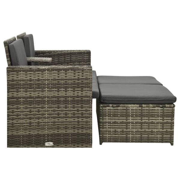 vidaXL Garden Lounge Set Grey PE rattan 3 Piece Set Adjustable Footrests