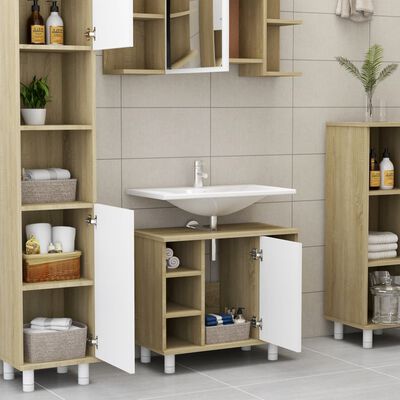 vidaXL Bathroom Cabinet White and Sonoma Oak 23.6"x12.6"x21.1" Engineered Wood