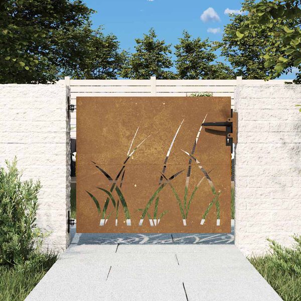vidaXL Garden Gate 33.5"x39.4" Corten Steel Grass Design