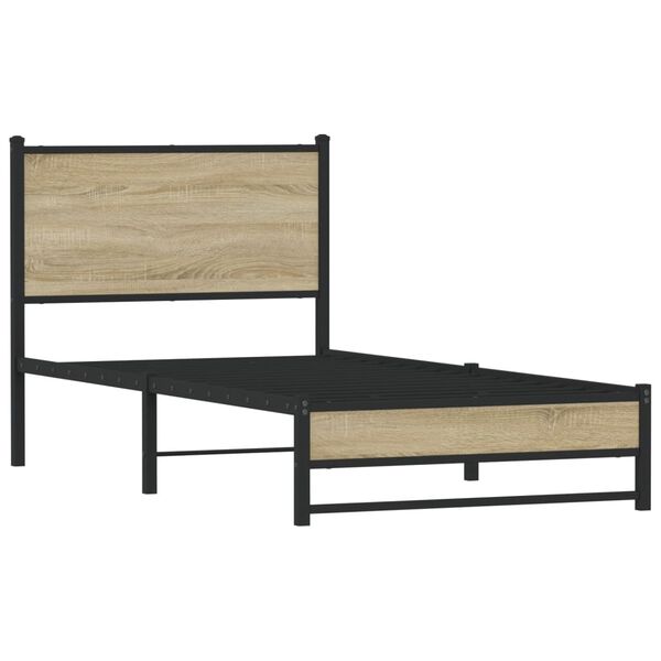 vidaXL Bed Frame Sonoma Oak Steel Small Single Bed Frame Rectangular
