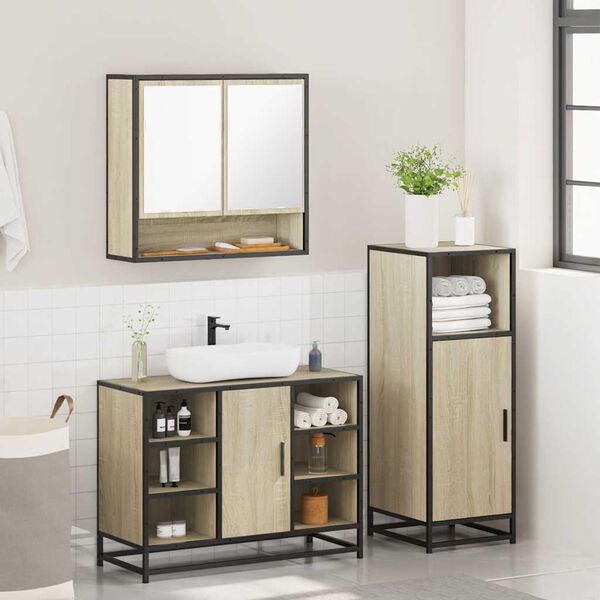 vidaXL Bathroom Furniture Set Sonoma oak Engineered wood, metal, glass