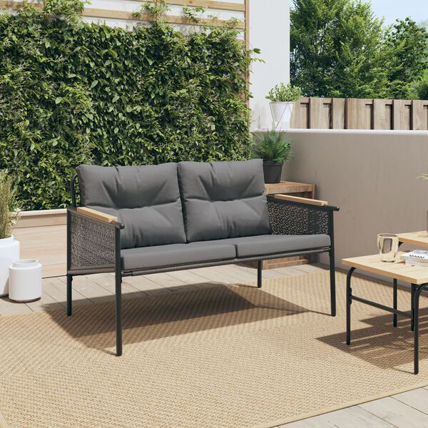 vidaXL Garden Bench Black Bench with Anthracite Cushions
