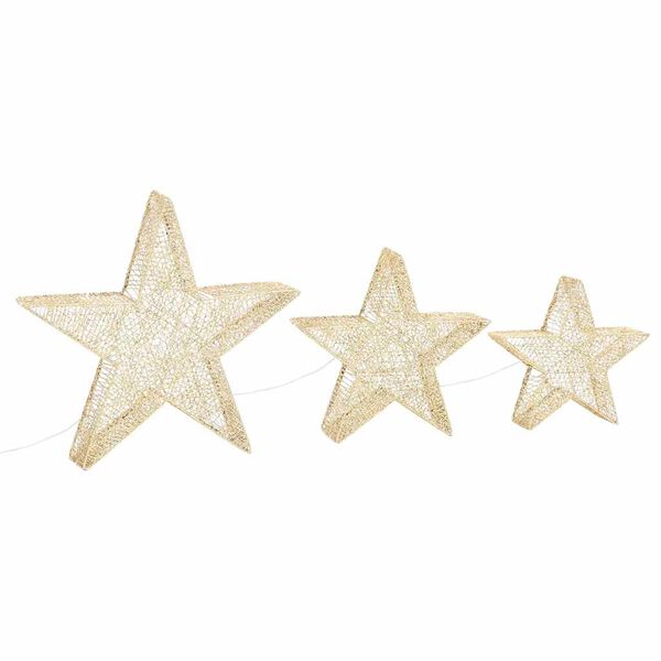vidaXL Christmas Decoration Stars 3 pcs Gold Mesh LED Outdoor Indoor