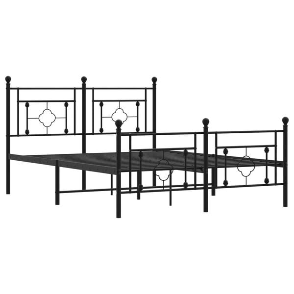 vidaXL Bed Frame Black Powder-Coated Steel Double Bed Frame