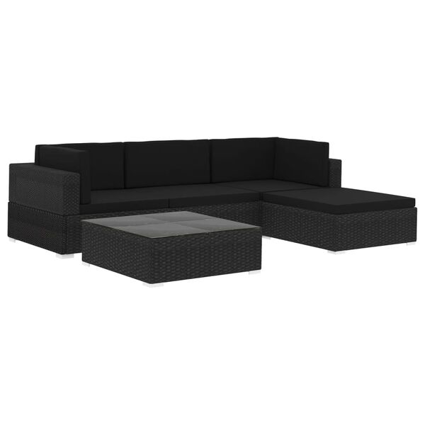 vidaXL Garden Sofa Black PE Rattan, Powder-Coated Steel, 100% Polyester