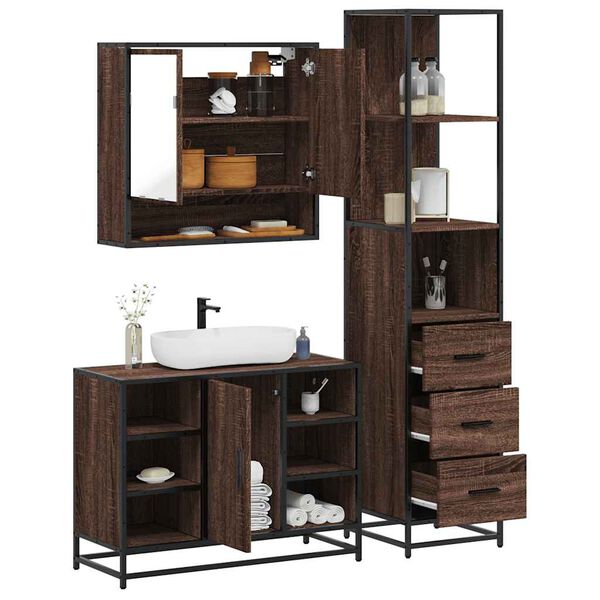 vidaXL Bathroom Furniture Set Brown Oak Engineered Wood, Metal Standard