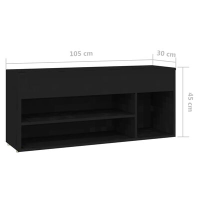 vidaXL Shoe Bench Black 41.3"x11.8"x17.7" Engineered Wood