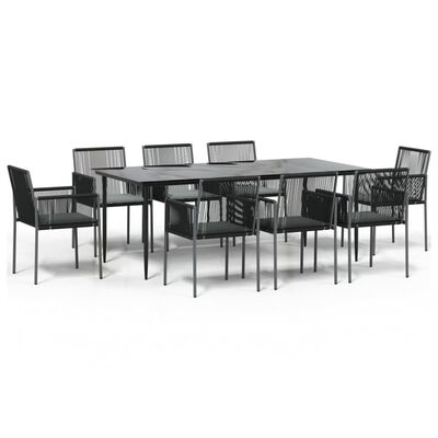 vidaXL 9 Piece Patio Dining Set with Cushions Black Poly Rattan and Steel