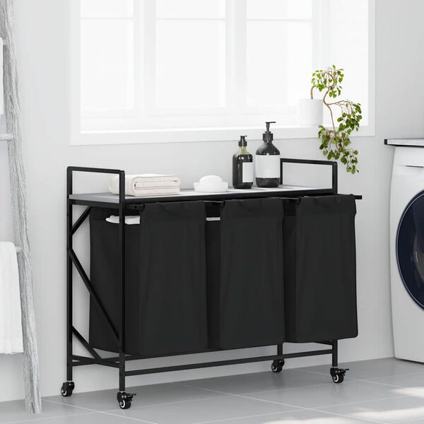 vidaXL Laundry Basket 3 Compartments with Wheels Grey Sonoma
