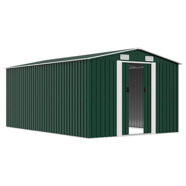 vidaXL Garden Shed Green Galvanized Steel Large Sliding Doors