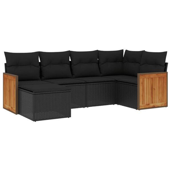 vidaXL Garden Sofa Set Black Poly Rattan and Powder-Coated Steel Large