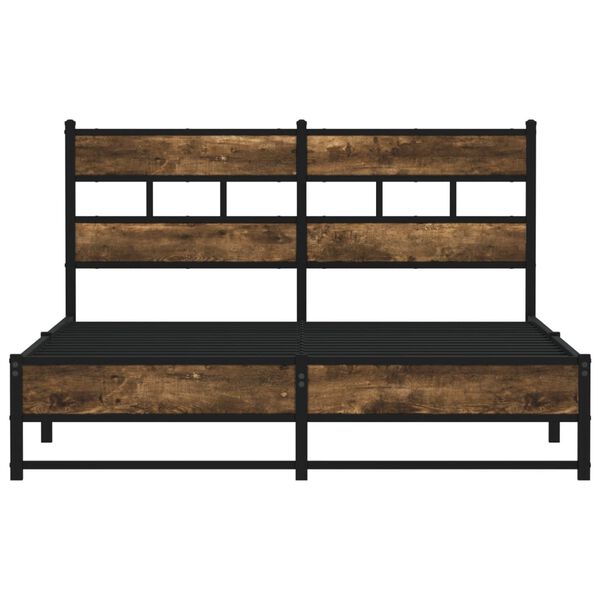 vidaXL Bed Frame Smoked oak Steel, Engineered Wood Double Bed Frame
