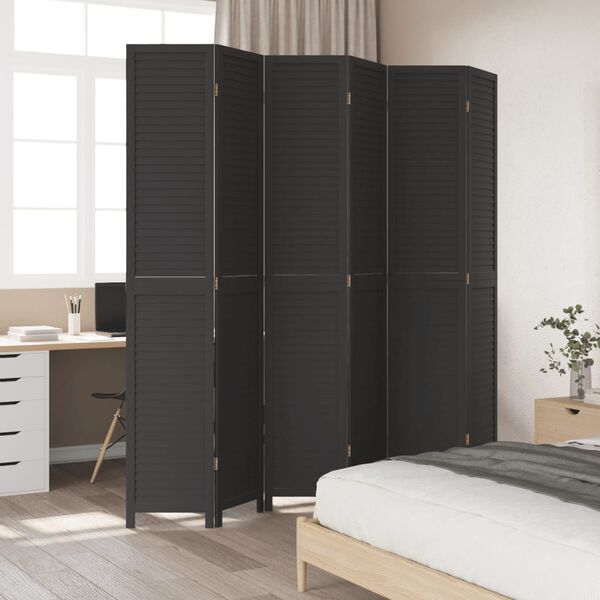 vidaXL Room Divider 6 Panels Black Solid Wood Paulownia