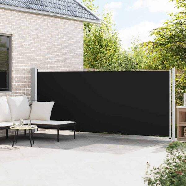 vidaXL Side Awning Black Polyester with PU coating Large Retractable