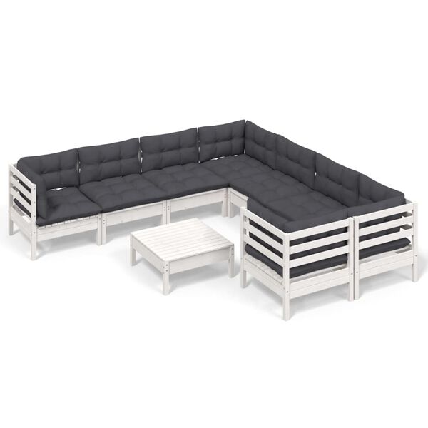 vidaXL Garden Lounge Set White, Anthracite Solid Pinewood, 100% Polyester