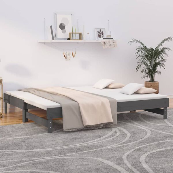 vidaXL Day Bed Grey Solid pine wood Double size Convertible