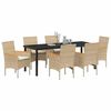 vidaXL Garden Dining Set with Cushion 7 pcs Beige Poly Rattan