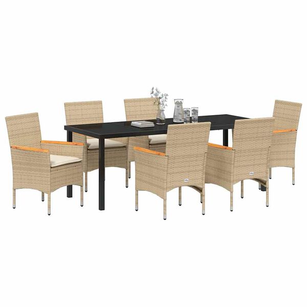 vidaXL Garden Dining Set with Cushion 7 pcs Beige Poly Rattan