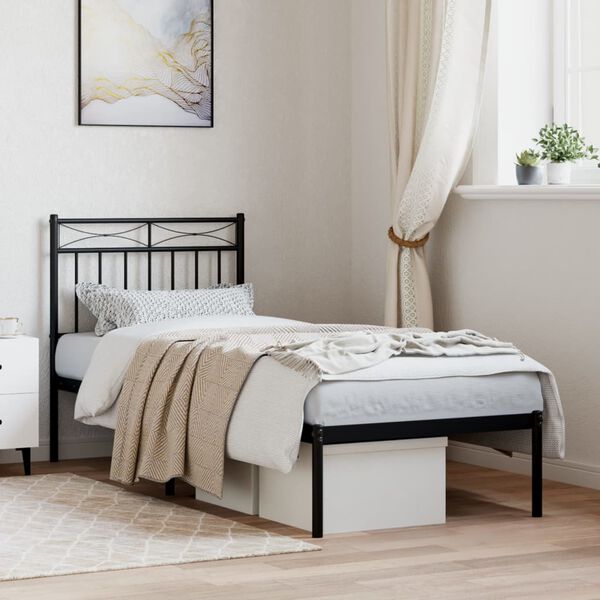 vidaXL Bed Frame Black Powder-Coated Steel Small Single Bed Frame