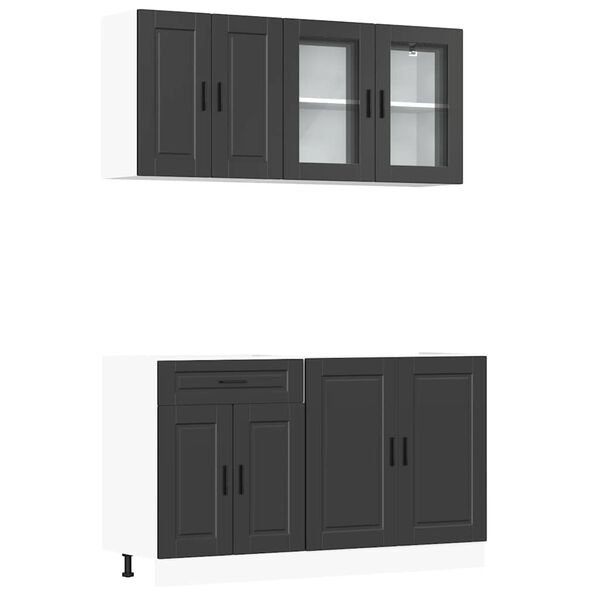 vidaXL Kitchen Cabinet Set Black Engineered wood, Glass Medium
