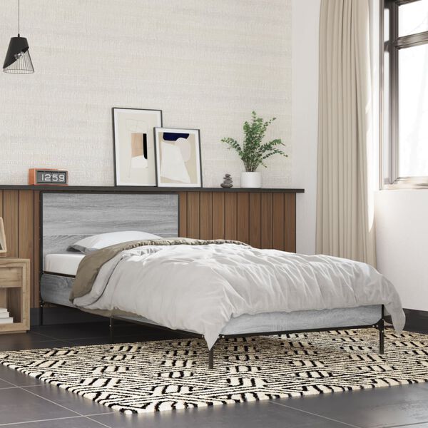 vidaXL Bed Frame Grey sonoma Engineered wood, Metal, Plywood Single