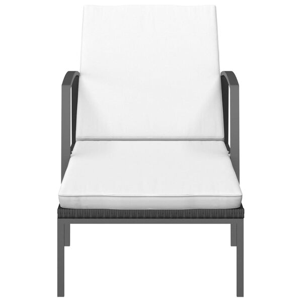 vidaXL Sun Lounger Black and Cream White Poly Rattan, Powder-Coated Steel