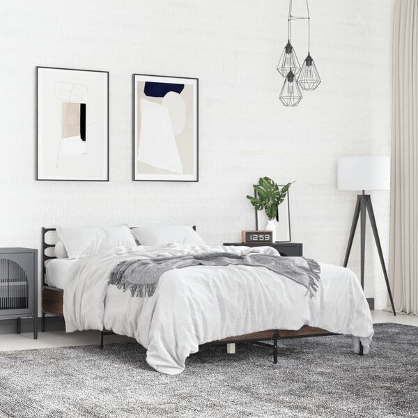 vidaXL Bed Frame Brown Oak Engineered Wood 53.1x74.8 in Double Durable