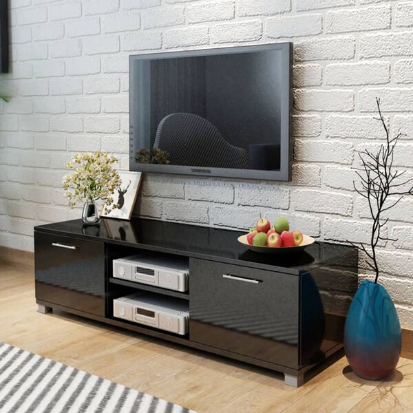 vidaXL TV Stand High-Gloss Black Engineered Wood, MDF Medium TV Stand