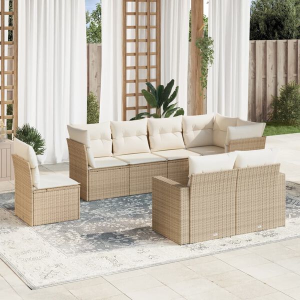 vidaXL Garden Sofa Set Beige PE rattan and powder-coated steel 8 Piece Set