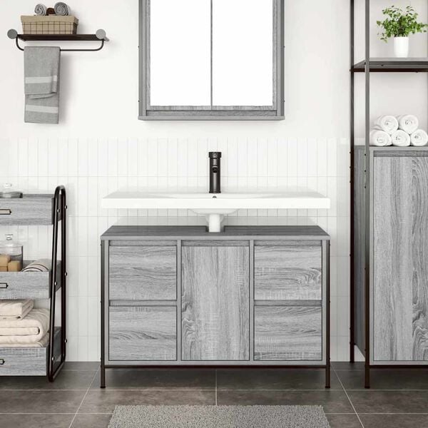 vidaXL Basin Cabinet Grey sonoma Engineered wood Medium Adjustable Feet