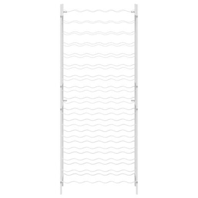 Tall, slim white wall-mounted ladder-like wine rack frame without shelves